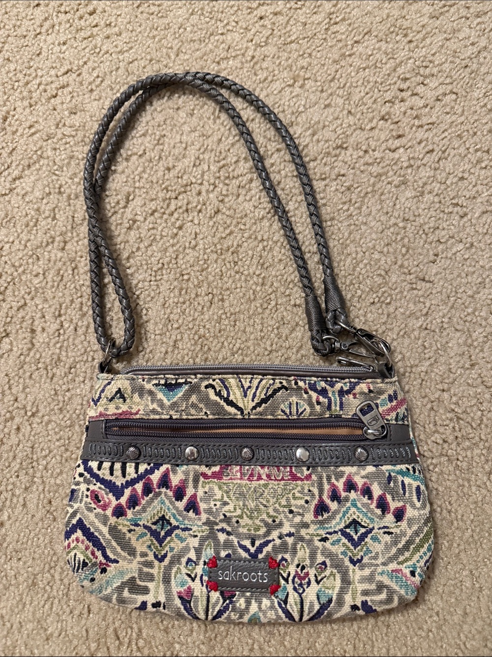 Sakroots Artist Circle Geometric Patterned Crossbody with Braided Strap